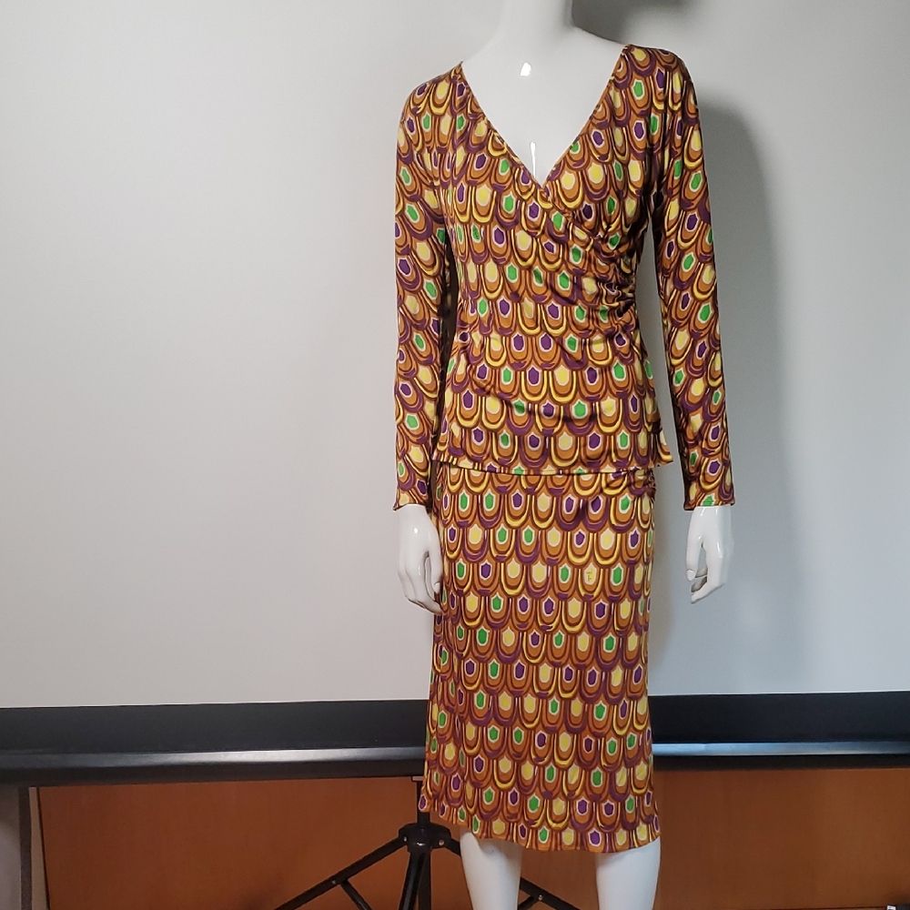 VINTAGE Emilio Pucci 77RN21 Peacock Print Silk Jersey 2pc Set - Top & Skirt